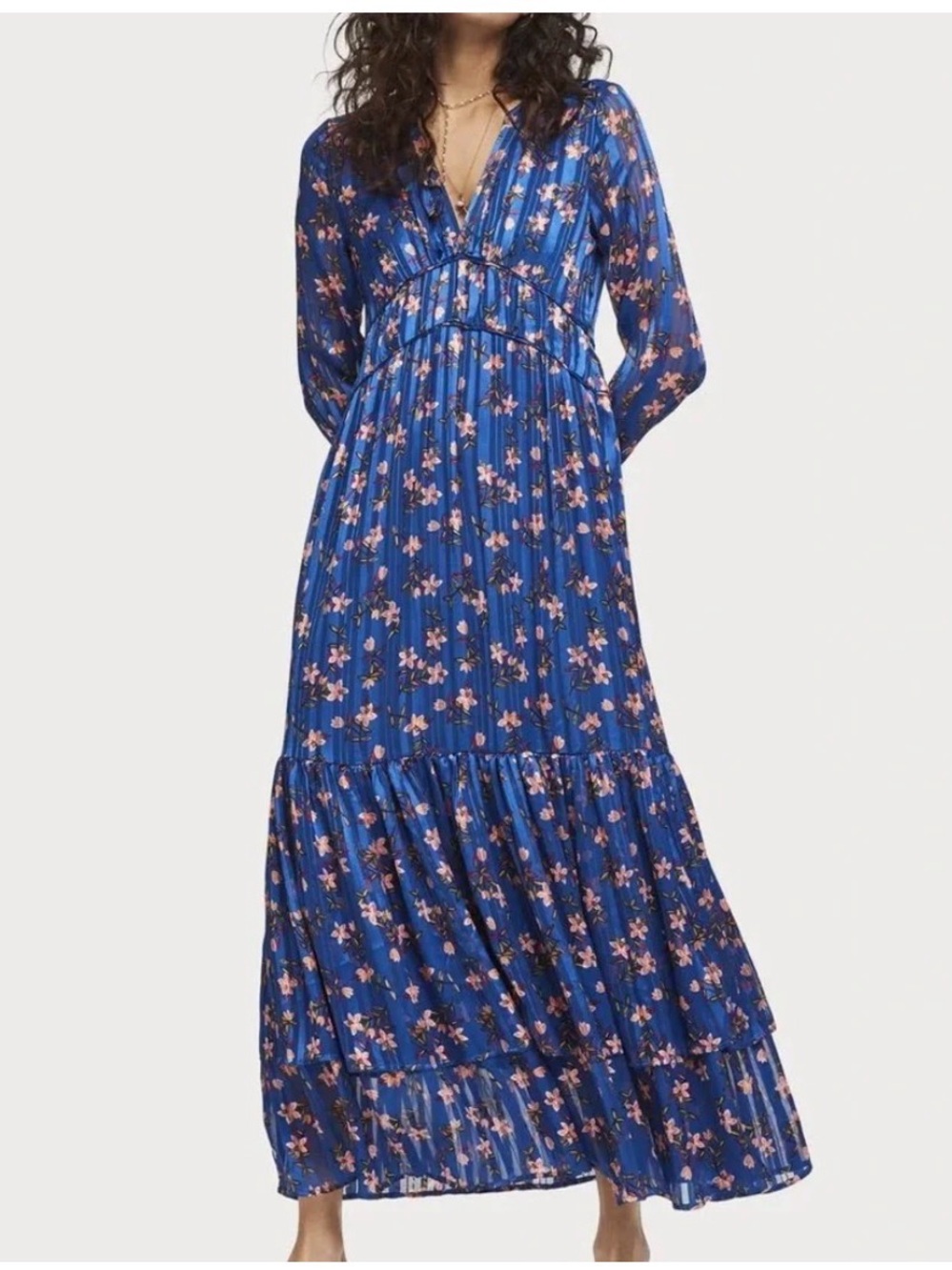 Scotch & Soda Blue Floral Maxi Dress with Pink Blossoms